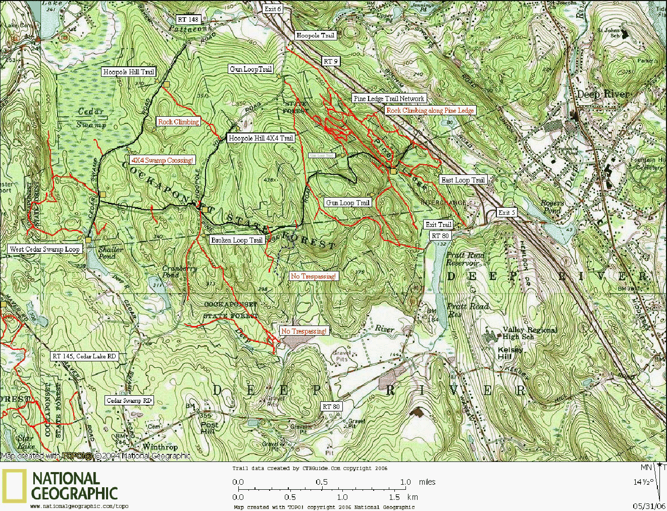 Cockaponset State Forest, Pine Ledge Hiking Trail Map