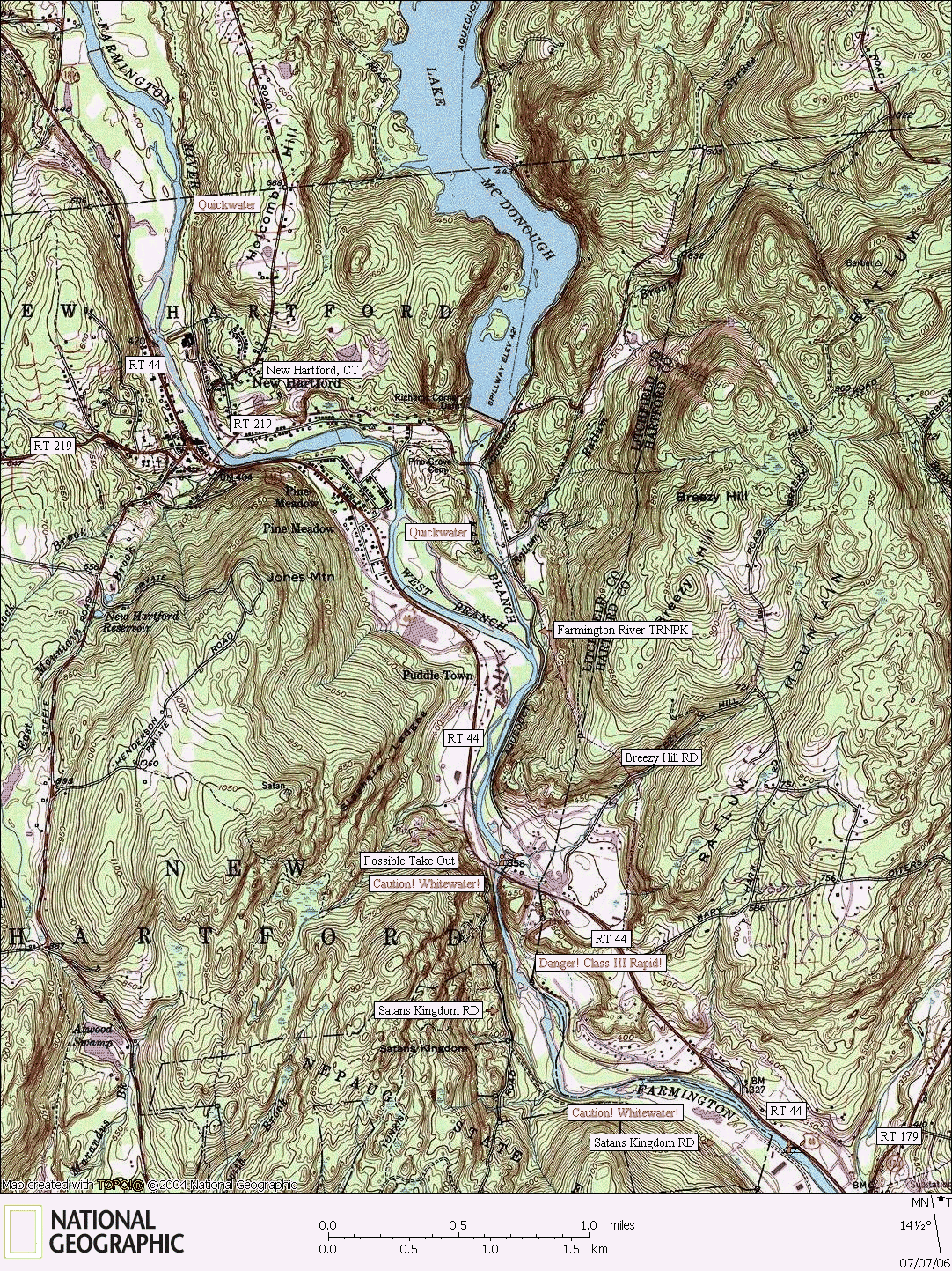 Farmington River Canoe & Kayaking Map, New Hartford