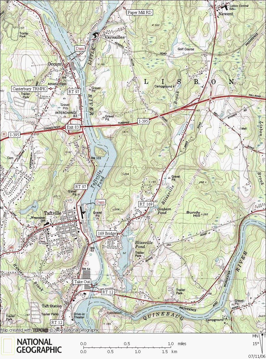 Shetucket River Canoe & Kayaking Map, South