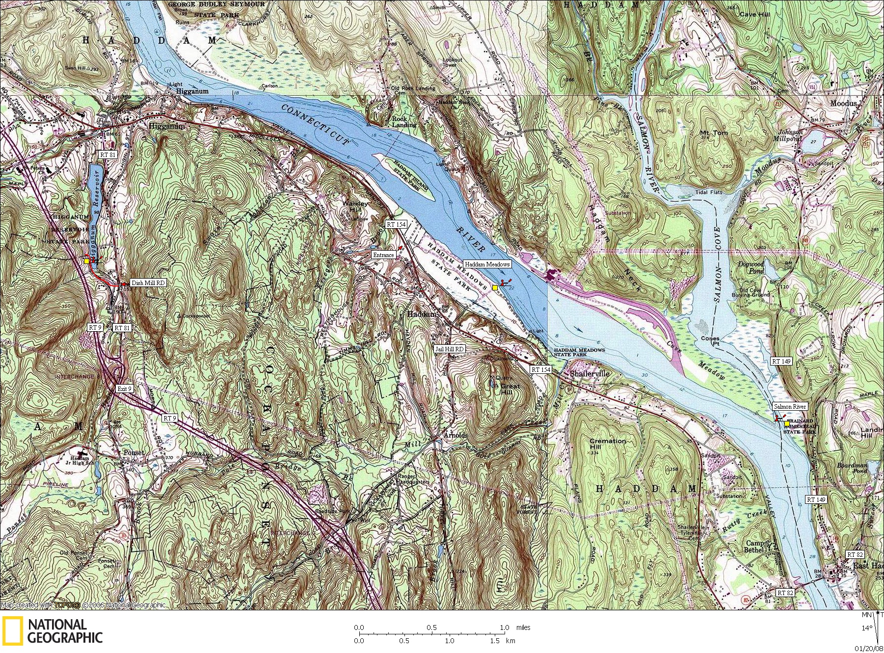 Canoe & kayaking Map of Higganum Area