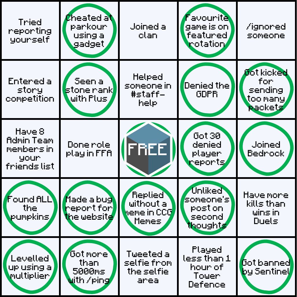 Share your CubeCraft Player Bingo Card! CubeCraft Games