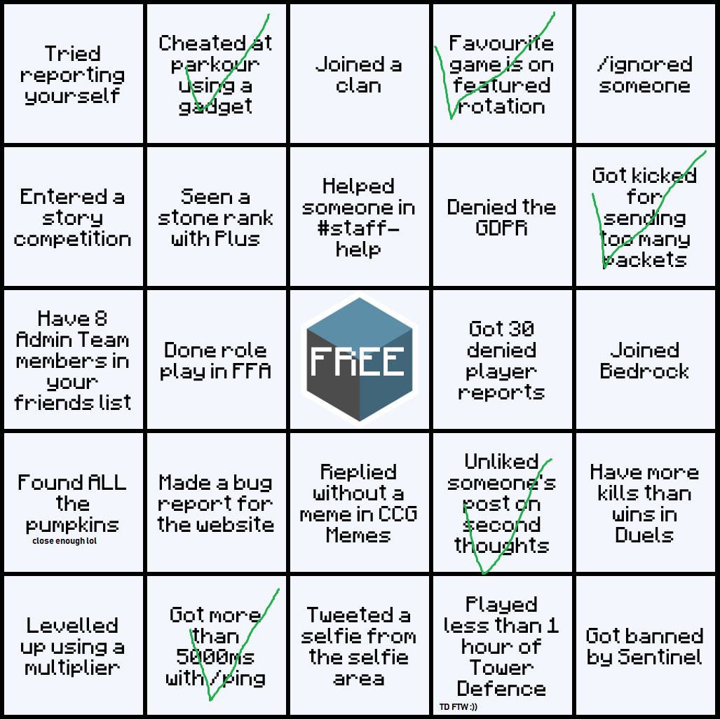 Share your CubeCraft Player Bingo Card! CubeCraft Games