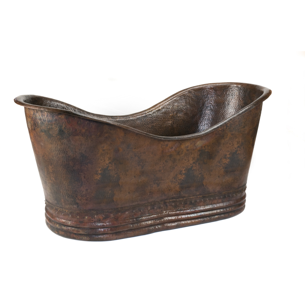 Premier Copper BTD67DB 67" Hammered Copper Double Slipper Bathtub