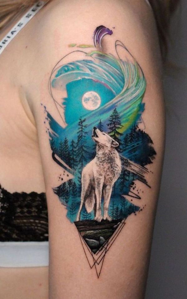 Colorful Abstract Wolf Tattoo