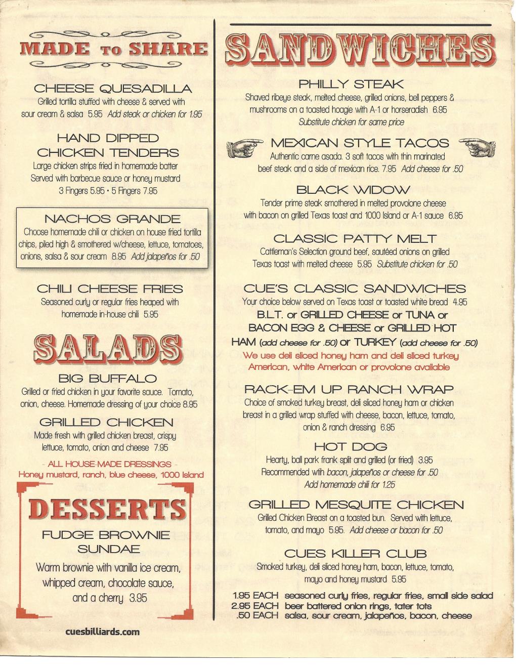 Takeout Menu in Marietta Cue