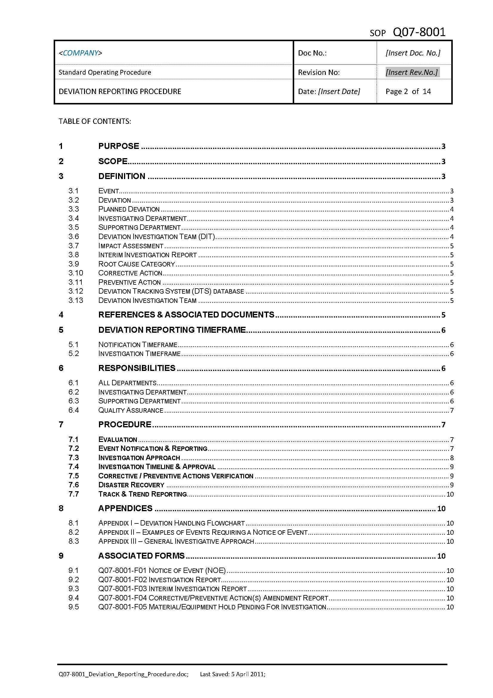 Q078001 Deviation Reporting Procedure Gmp Templates throughout Deviation Report Template Q078001 Deviation Reporting Procedure Gmp Templates throughout Deviation Report Template