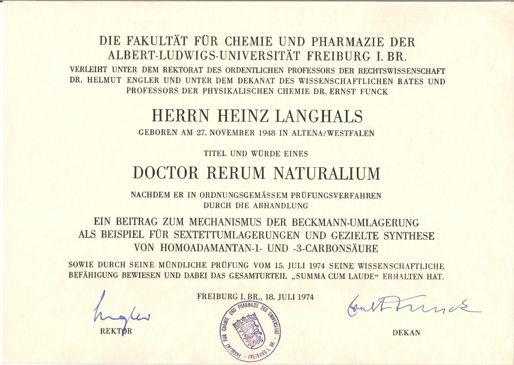PhD in organic chemistry at the University of Freiburg i
