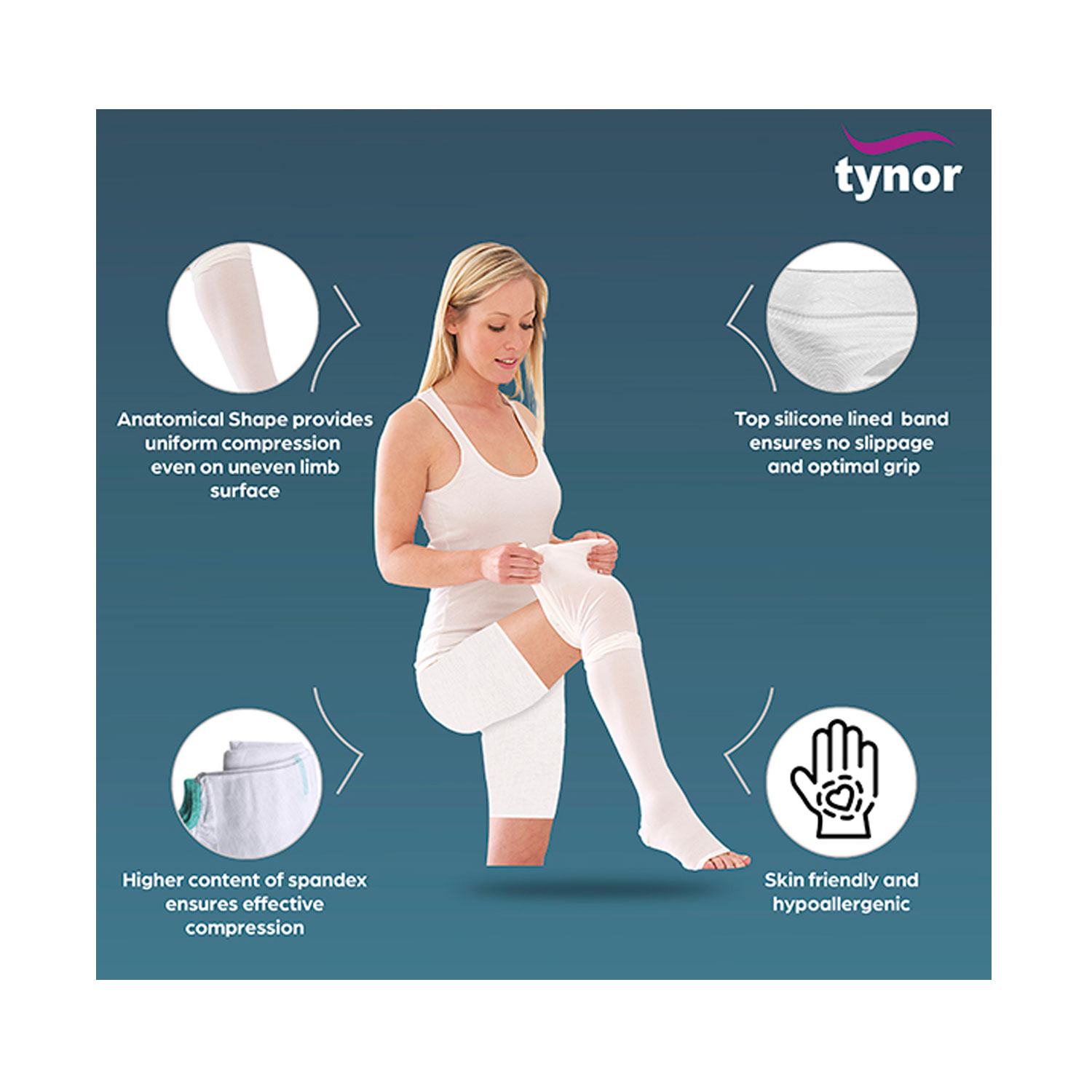 Tynor DVT Stocking Thigh High Pair I69 (Large) Cureka Online Health Care Products Shop