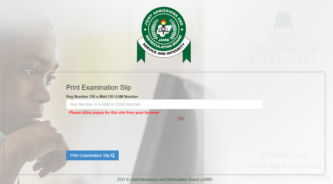 Fiche d'examen de réimpression JAMB 2021 Voir les étapes pour