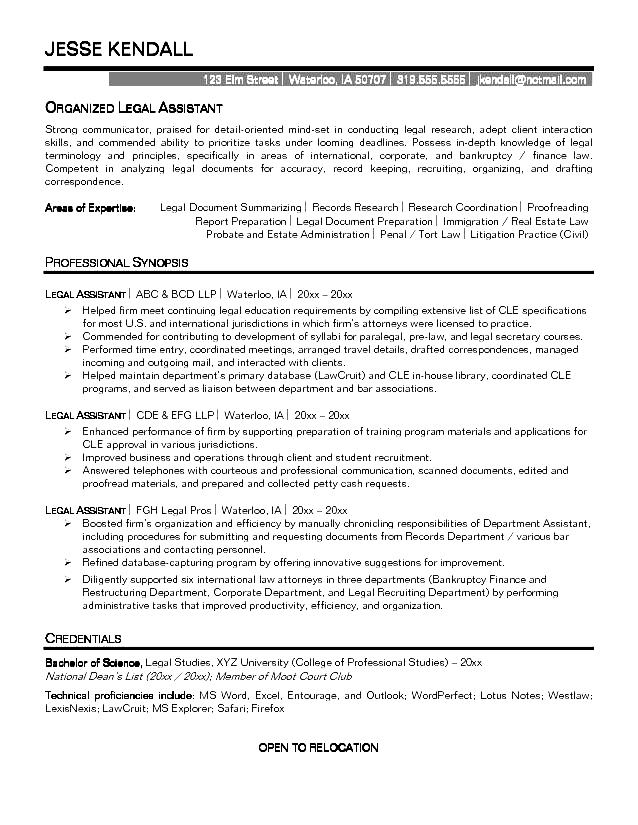 Legal Assistant Resume Free Samples , Examples & Format Resume / Curruculum Vitae