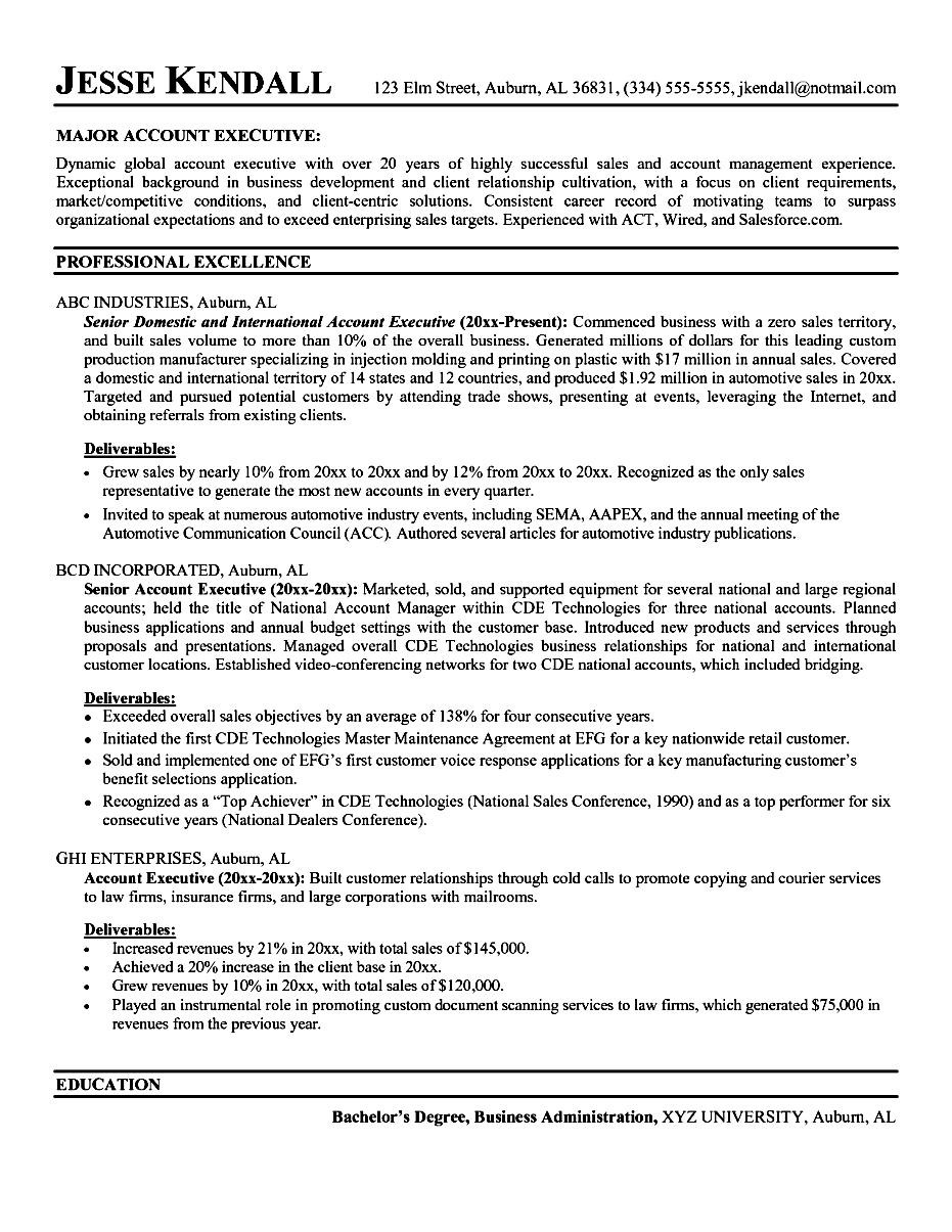Account Executive Resume Free Samples , Examples