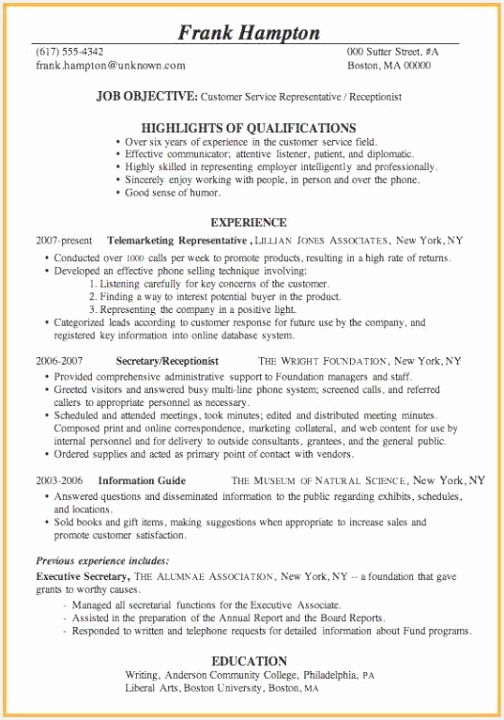 9 Example Of Resume Objective for Customer Service Vljfeg Free Samples , Examples & Format