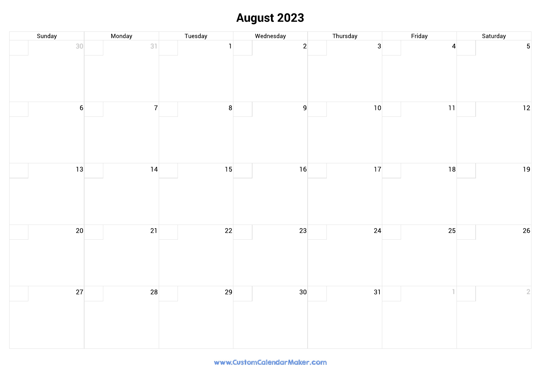 August 2023 Calendar With Checkboxes