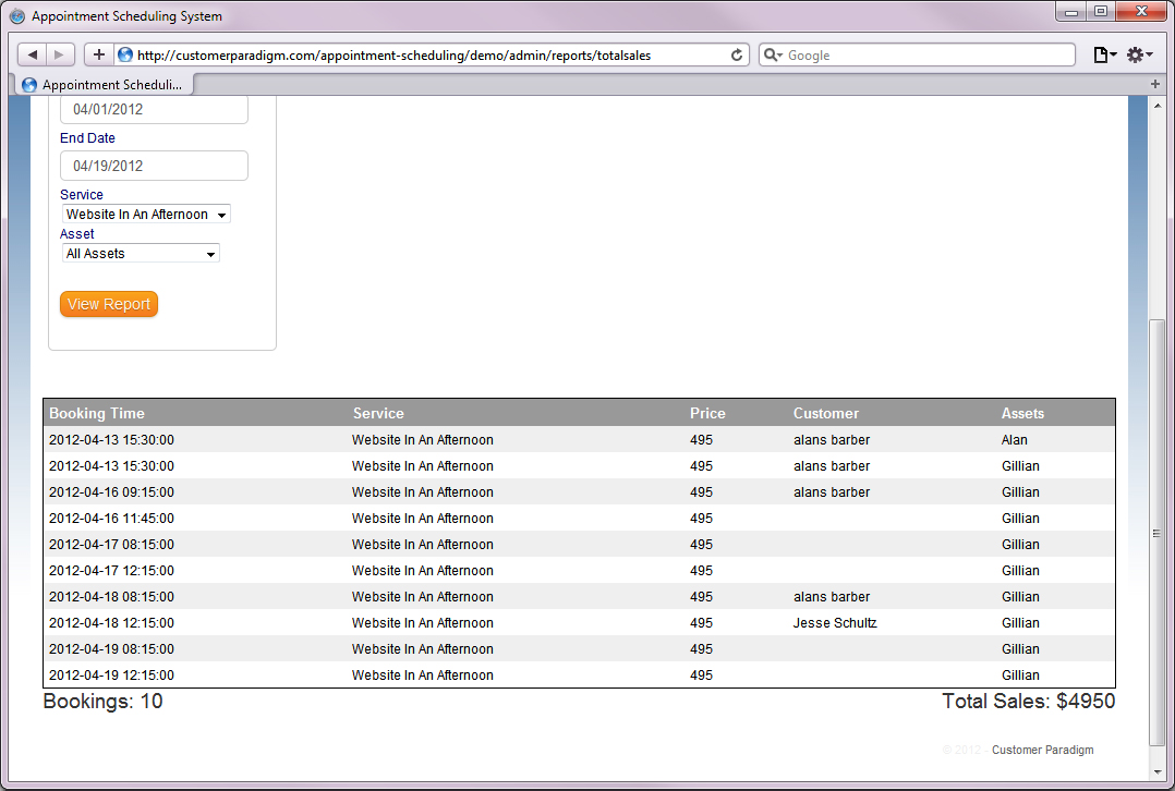 Customer Paradigm Web Based Appointment Scheduling php Software Open