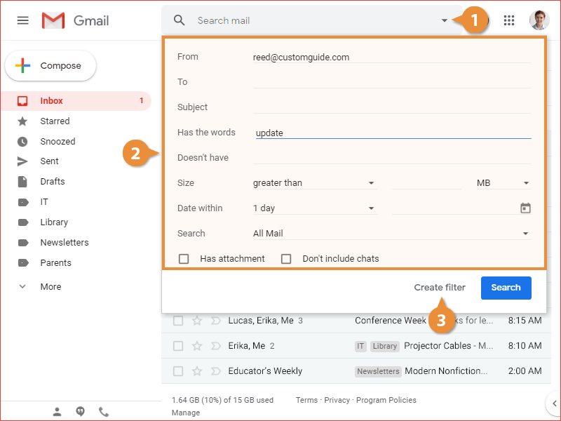 Filter Emails CustomGuide