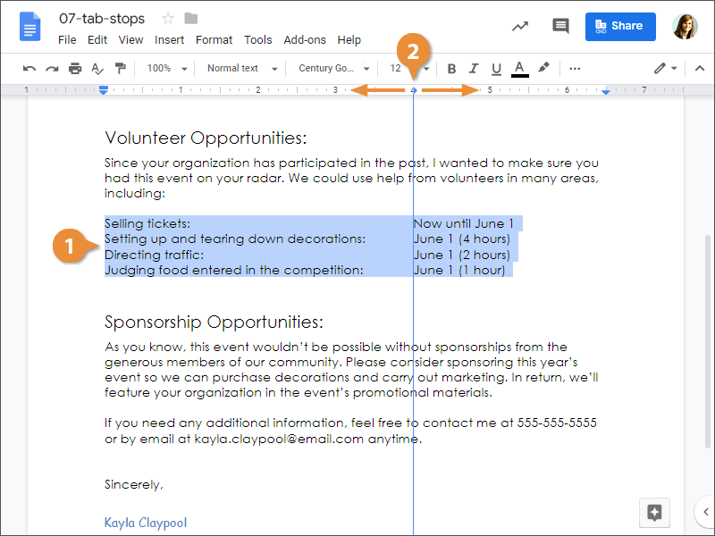 TabStops CustomGuide