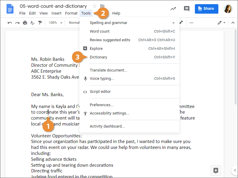 Word Count on Google Docs CustomGuide