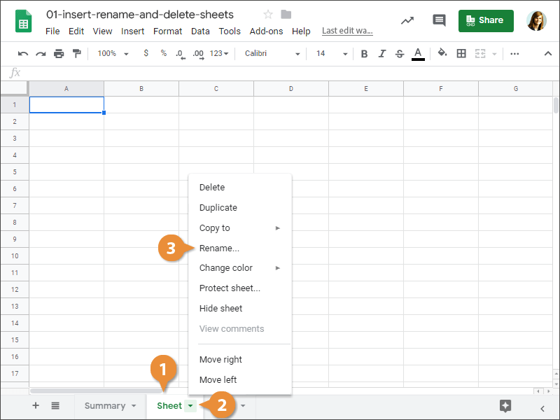 Insert, Rename, and Delete Sheets CustomGuide