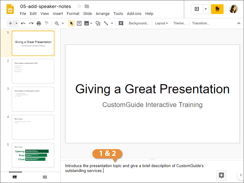 Add Speaker Notes CustomGuide