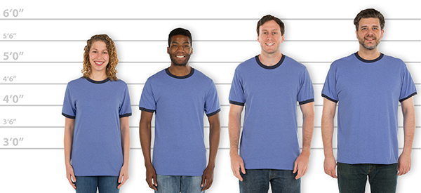 CustomInk.com Sizing Line-Up for Port & Company Ringer T-Shirt