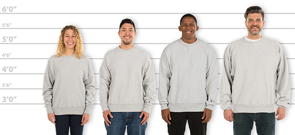 CustomInk.com Sizing Line-Up for Champion Heavyweight Reverse Weave