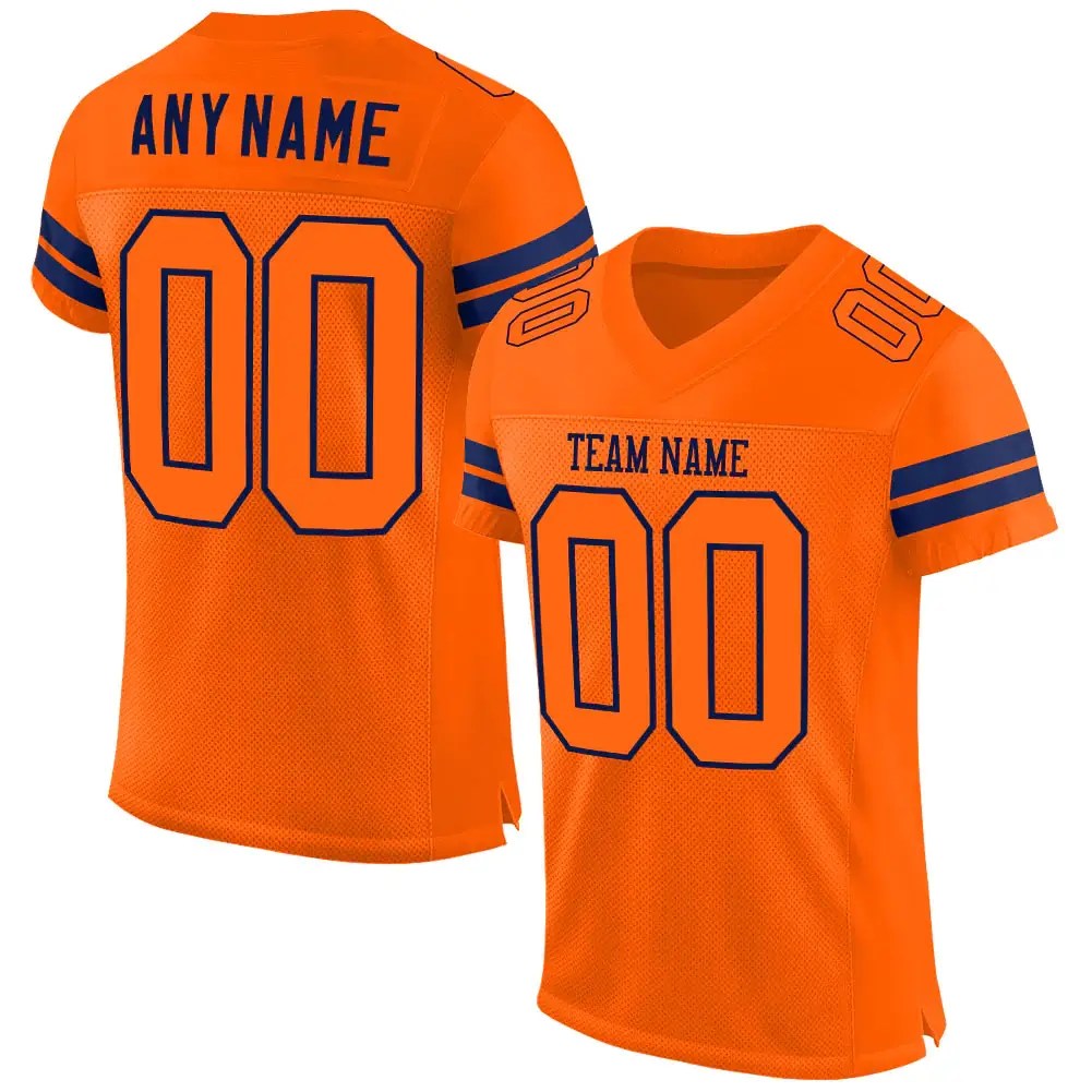 Custom Orange Mesh Football Jersey with Navy Customized Guys
