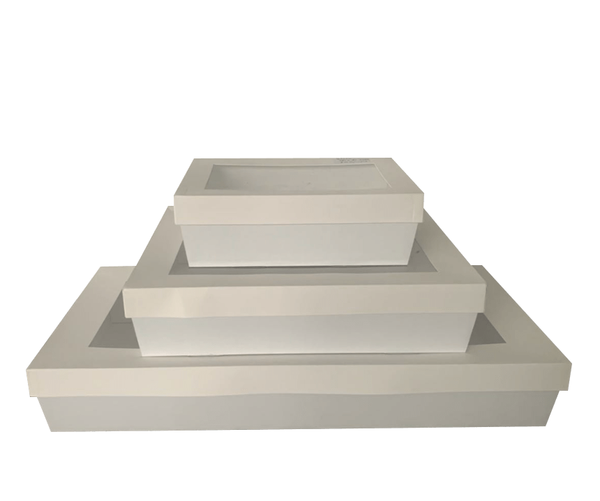 White Rectangle Catering Boxes White Window Lids CustomPak