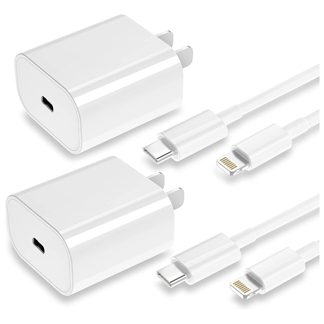 20W PD Fast iPhone Charger 2Pack [Apple MFi Certified] Type C Power Wall Charger with 6FT Cable