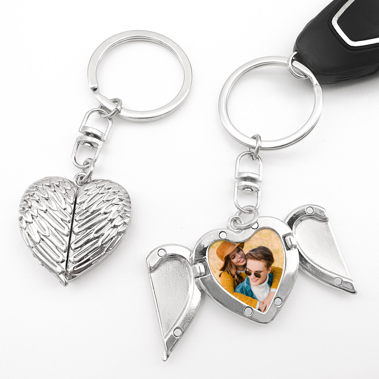 Personalized Photo Keychain,Photo Heart Keychain Angel Wings Keychain Custom Photo Gifts
