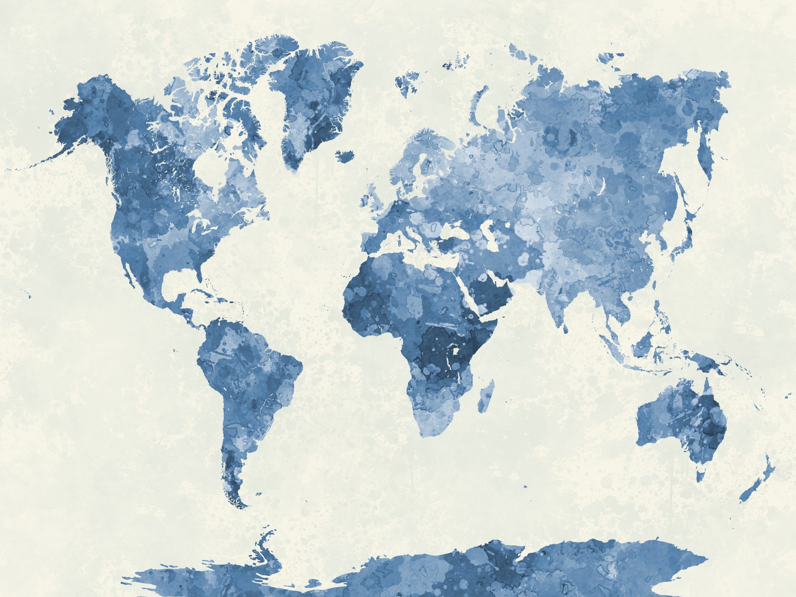 Blue Watercolour World map Custom Wallpaper