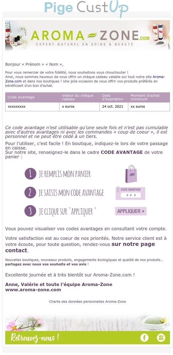 AromaZone Exemple de emailing 10/2021 20659 Benchmark CustUp