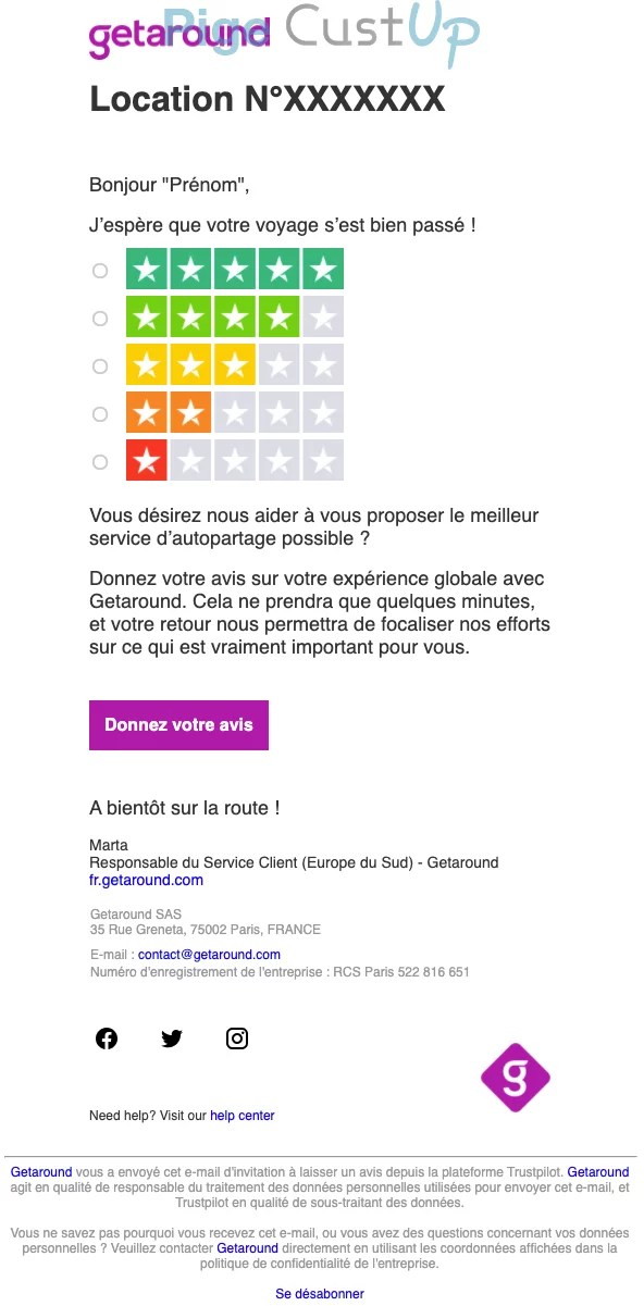 Getaround Exemple de emailing 08/2022 23884 Benchmark CustUp