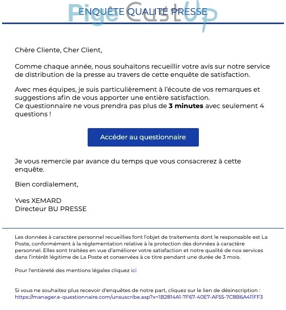 La Poste Exemple de emailing 10/2022 25214 Benchmark CustUp