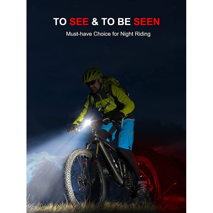 Cuvccn Bike Lights, Rechargeable Bicycle Lights Set Super Bright 8+12