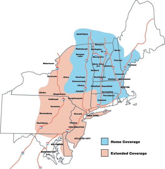 Coverage Map Central Vermont Communications / Advanced Answering Center