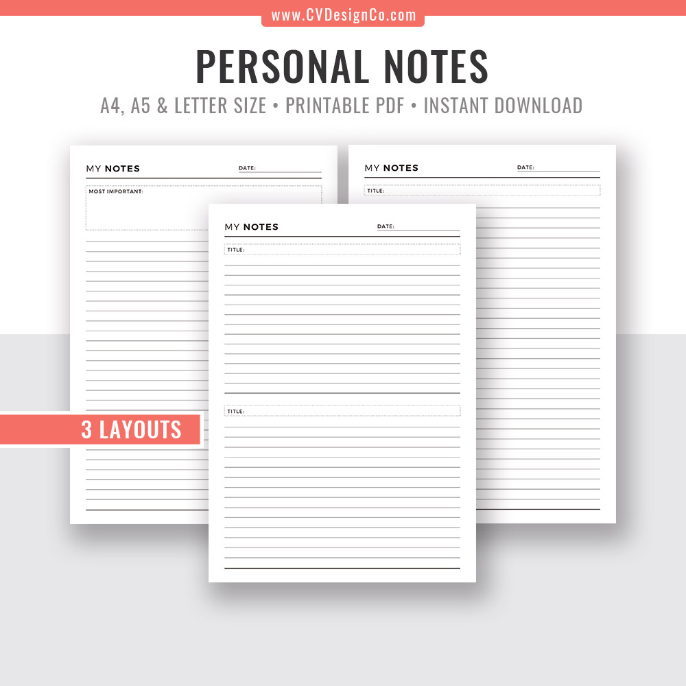Notes Page, Notes Planner, Notebook, Planner Refills, Planner Pages