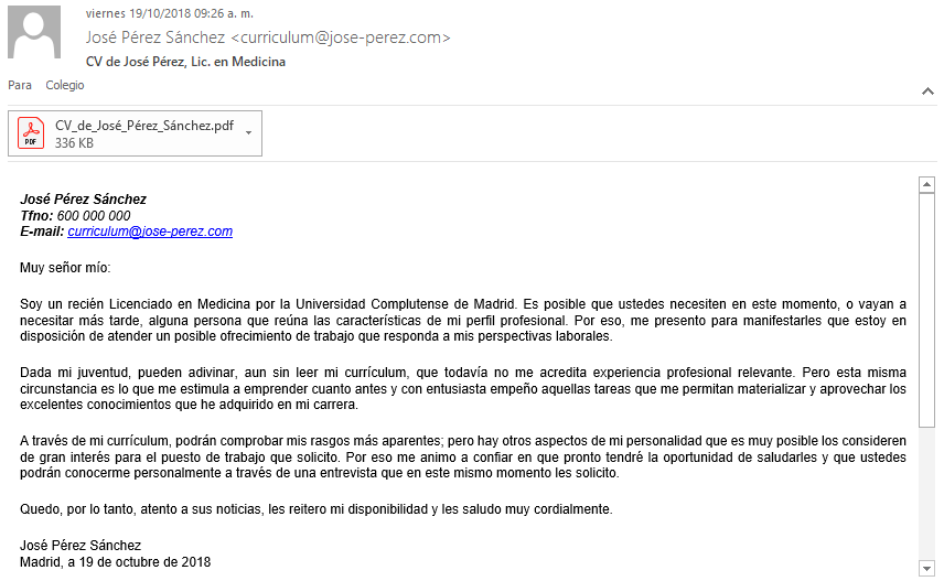 Enviar el curriculum por correo electronico a hospitales