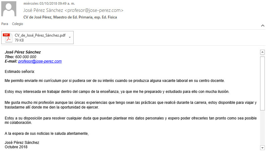 Enviar el curriculum por correo electrónico a colegios