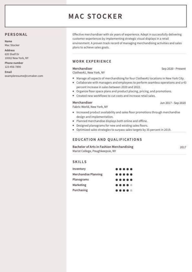 Merchandiser Resume Sample, Job Description & Writing Guide for 2024