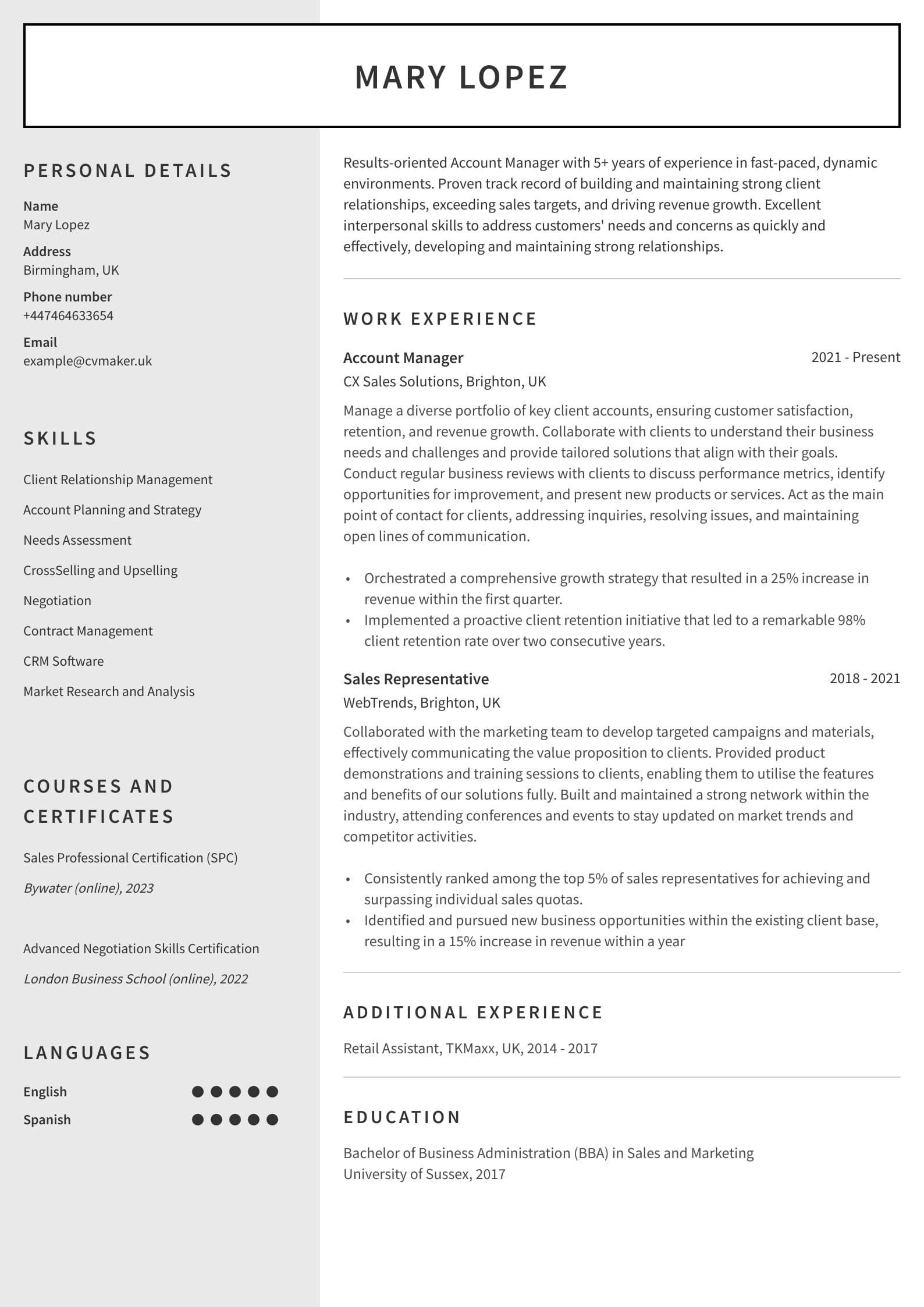 Account Manager CV Example 2023 Guide Account Manager CV Example 2023 Guide