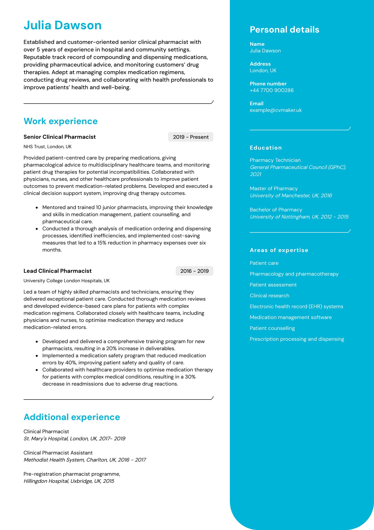 Pharmacist CV example in 2024 (Free Guide & Tips)