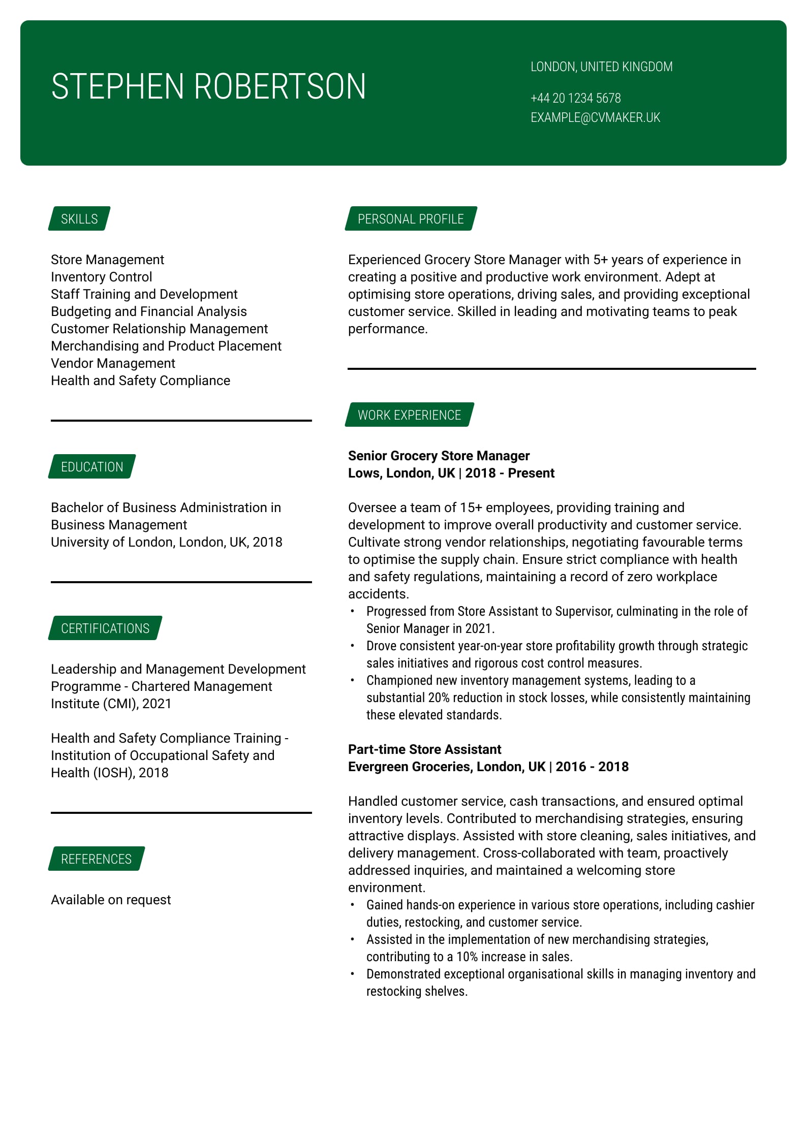 Store Manager CV example Free writing guide + best tips