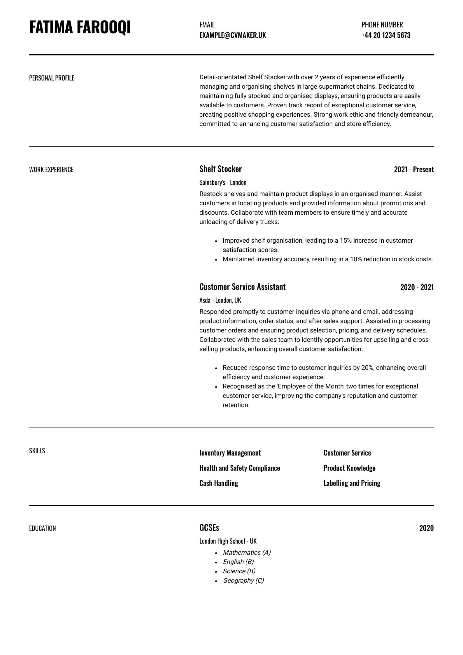 Supermarket CV Best CV Examples and Writing Tips
