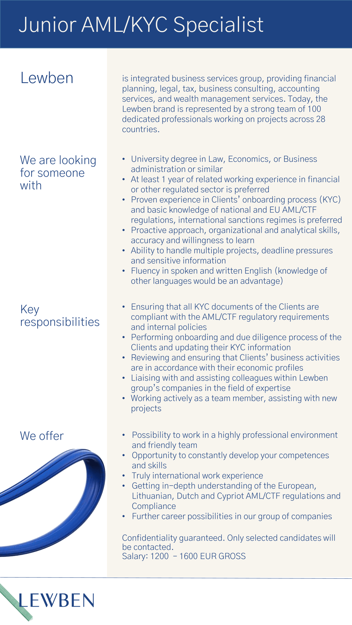 Vacancy Junior AML/KYC Specialist, Vilnius, Vilniaus rajonas, Lewben
