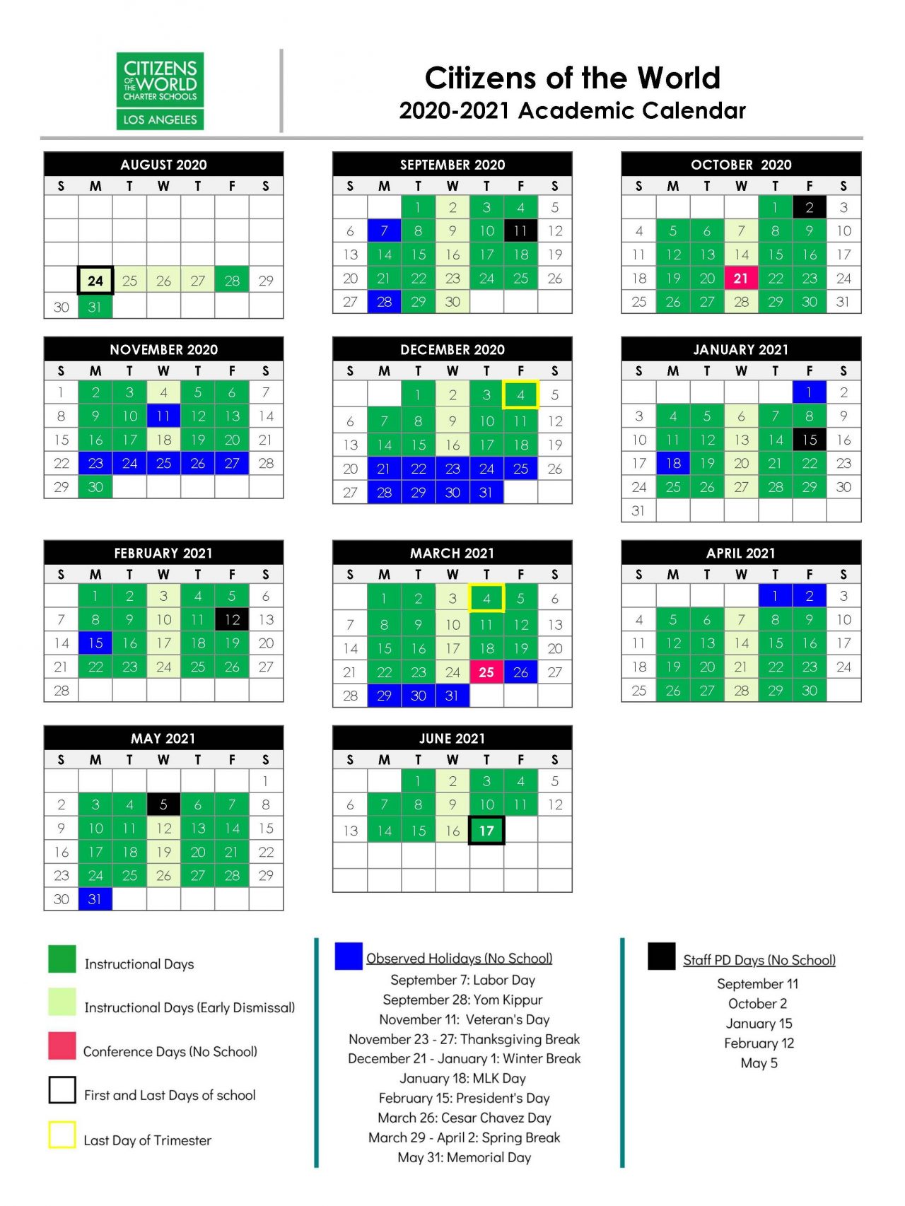School Calendar CWC Mar Vista