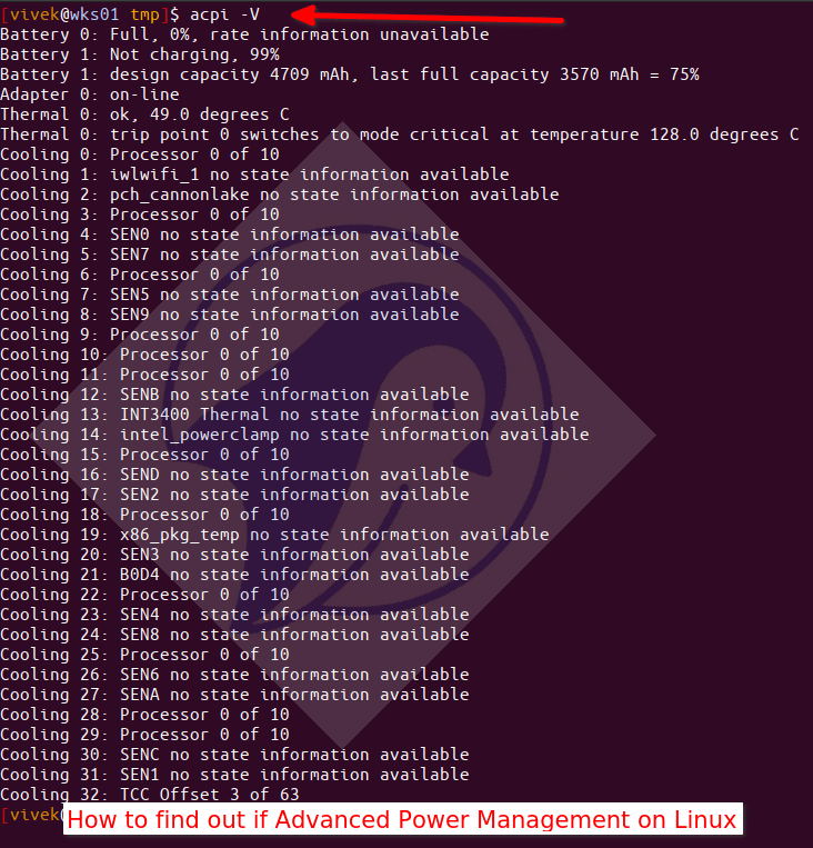 How to find out if Advanced Power Management on Linux nixCraft