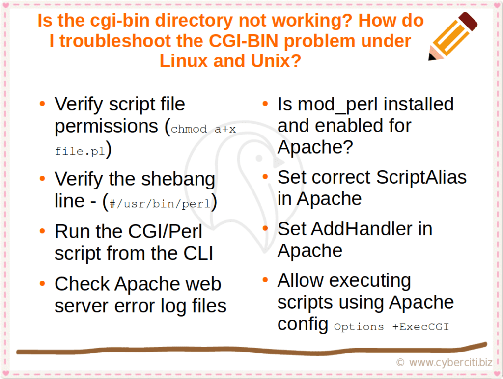 My scripts in cgibin directory not working, how do I fix it? nixCraft