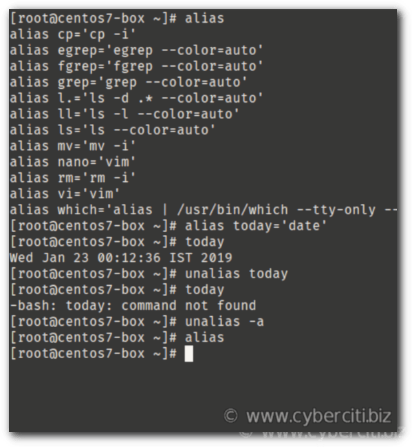 Clear all Linux / UNIX bash shell aliases nixCraft