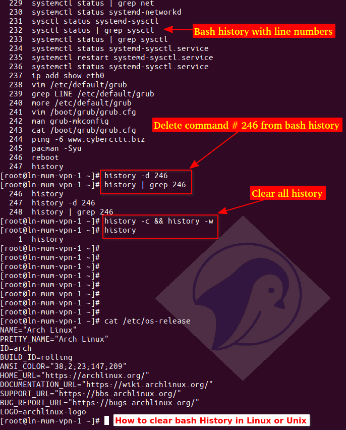 Linux / UNIX Clear bash history Command nixCraft