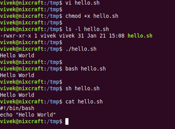 Hello World Bash Shell Script nixCraft